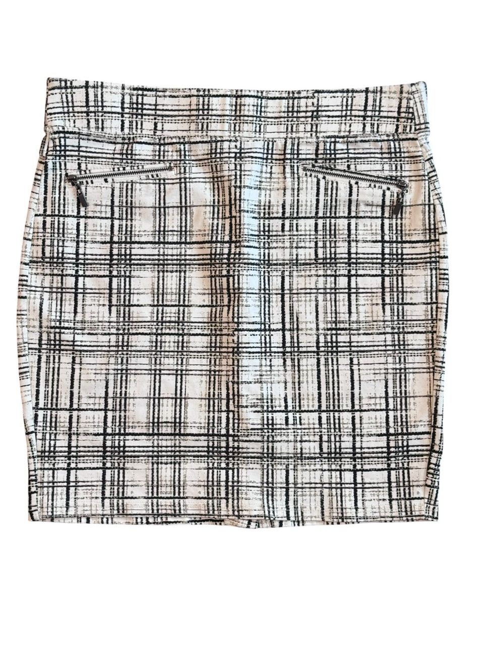 Liverpool Jeans Company Black & White Plaid Zip-Pocket Pencil Skirt